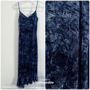 Vintage Velvet Asymmetrical Strap Dress Whimsigoth Y2K Fairy Blue Stretch